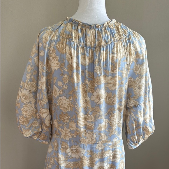 Rebecca Taylor Maxi Floral Print A-Line Scoop Neck Puff Short Sleeve Dress Sz L - Picture 10 of 15